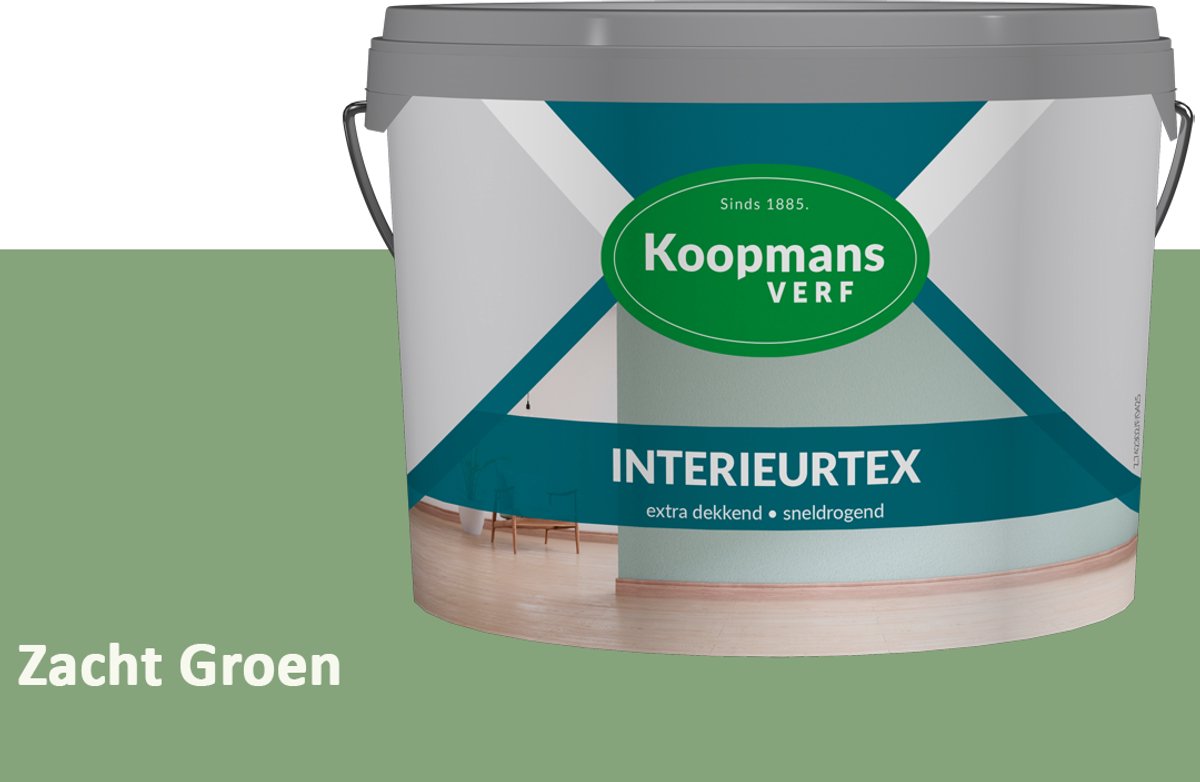 Koopmans Interieurtex Matte Muurverf Binnen – Extra Dekkende Sneldrogende Verf voor Muren en Plafonds – Zacht Groen – 5 l