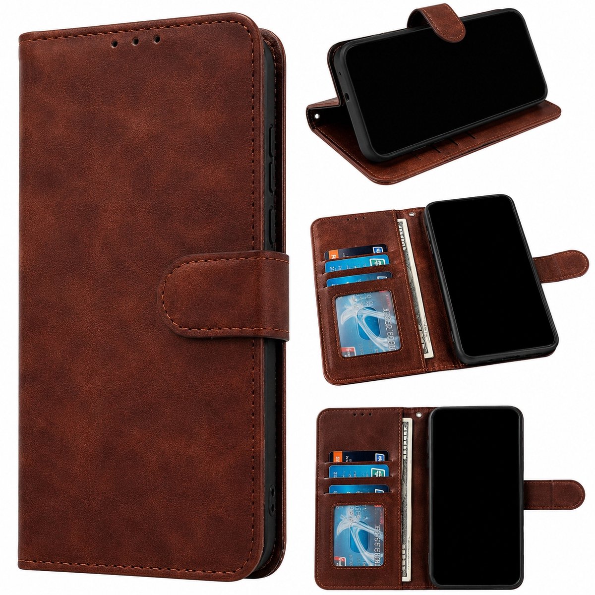 Luxe Wallet Case Geschikt voor Samsung Galaxy A17 5G – Mokabruin – Bookcase Hoesje met Pasjeshouder & Magneetsluiting