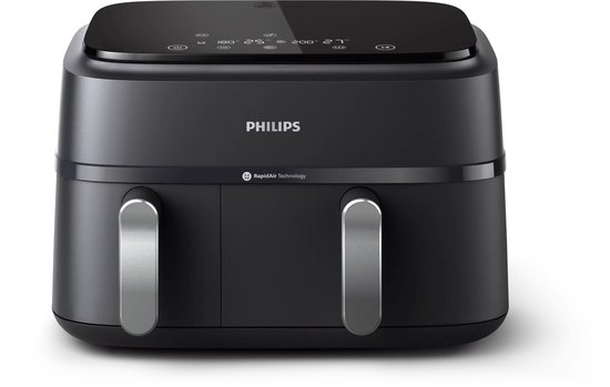 Philips 3000 Series Dual Airfryer - NA351/00 - Dubbele Mand - 9L - Tot 6 Personen - Zwart/Zilver