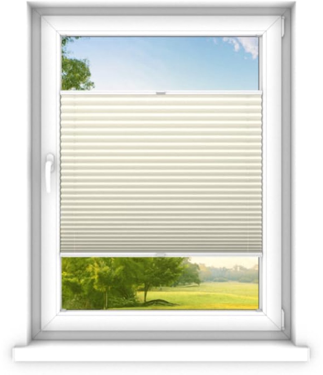 time4blinds - Plisségordijn zonder boren op maat gemaakt - Vouwgordijn - Plisségordijn privacy en zonwering - Eenvoudige installatie - Kant-en-klaar plisségordijn - 40x190 cm - Roomwit