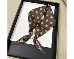 Sjaaltje - Scarf- Accessories - Dames- Bandana's- Halsdoek - Imitatie Zijde- Bruin - Bolletje - Magneet - Parel