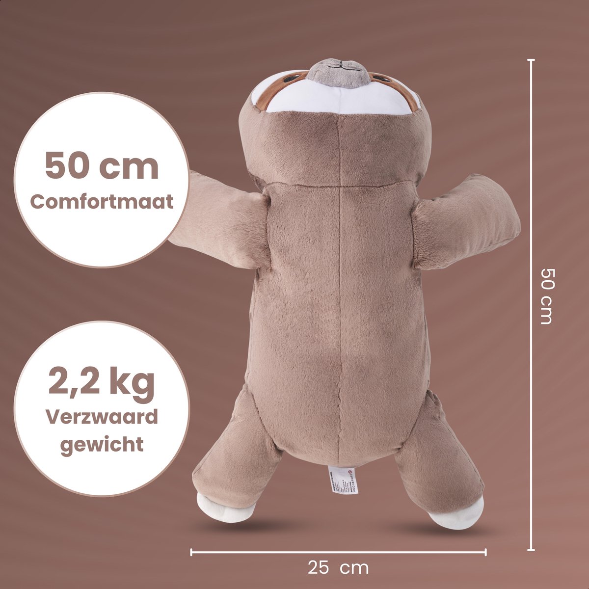 Fivora® Verzwaringsknuffel Luiaard - 2,2KG/50CM - Verzwaarde Knuffel voor Kinderen en Volwassenen - Rustgevende Zware Knuffel - Weighted stuffed animal - Verlichting van Stress en Angst - ADHD - Autisme — afbeelding 8