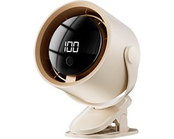 Draagbare bureauventilator, oplaadbare ventilator met LED-display, 100 snelheden, krachtige luchtcirculator (ook wandmontage mogelijk), 360° draaibare compacte tafelventilator voor thuis, autostoel, wieg en camping(Wit)