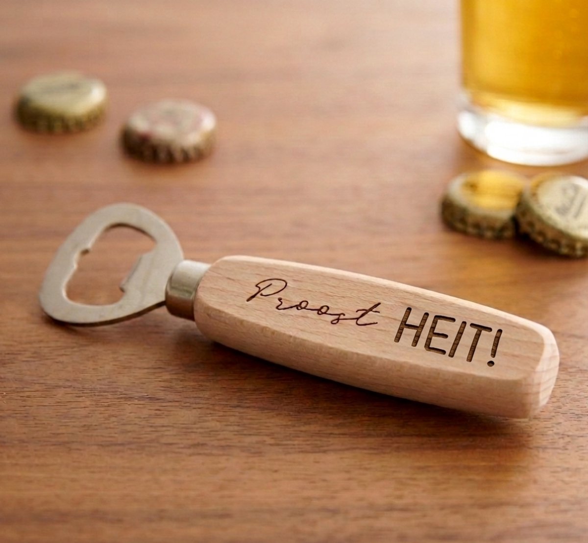 Vaderdagcadeau voor heit – Bieropener / flesopener met gravering ‘Proost HEIT!’ - origineel cadeau