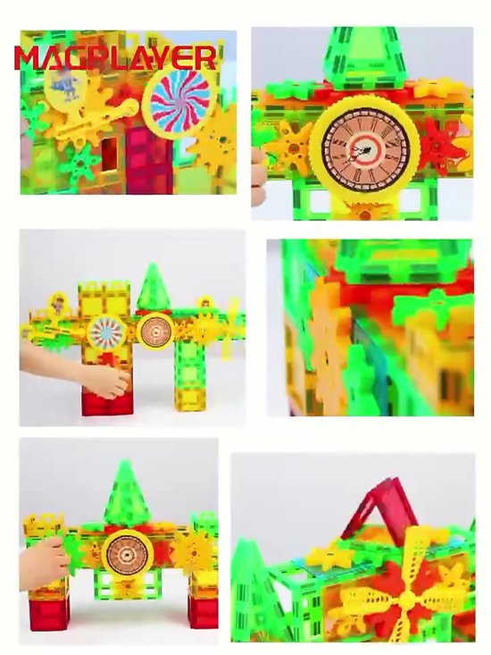 MAGPLAYER Magnetische Tegels 85 Stuks met Tandwielen – Magnetisch Bouwspeelgoed – STEM & Montessori Speelgoed – Educatief Constructiespeelgoed voor Kinderen vanaf 3 Jaar