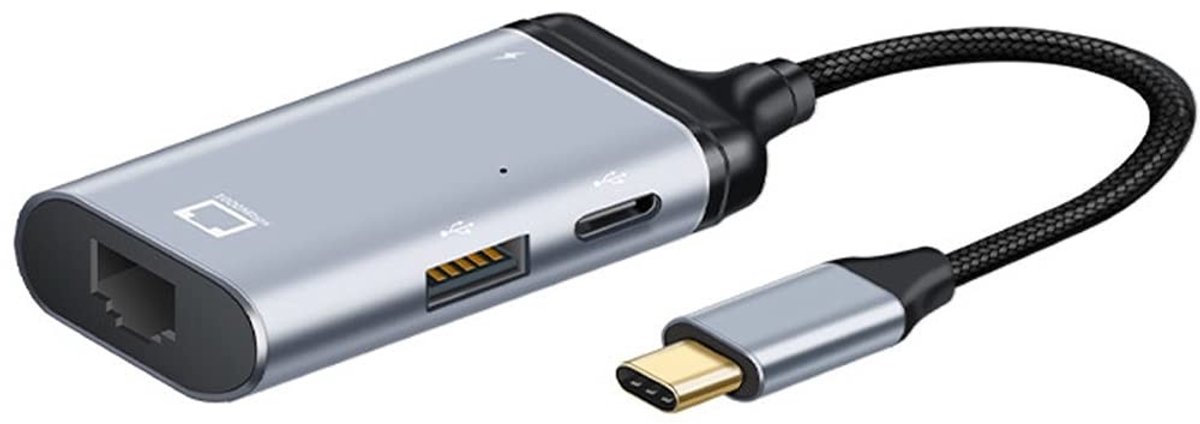 Dailygoods - USB C HUB met RJ45/USB A/C Data en PD 65W Snel Opladen - 4-in-1 Adapter