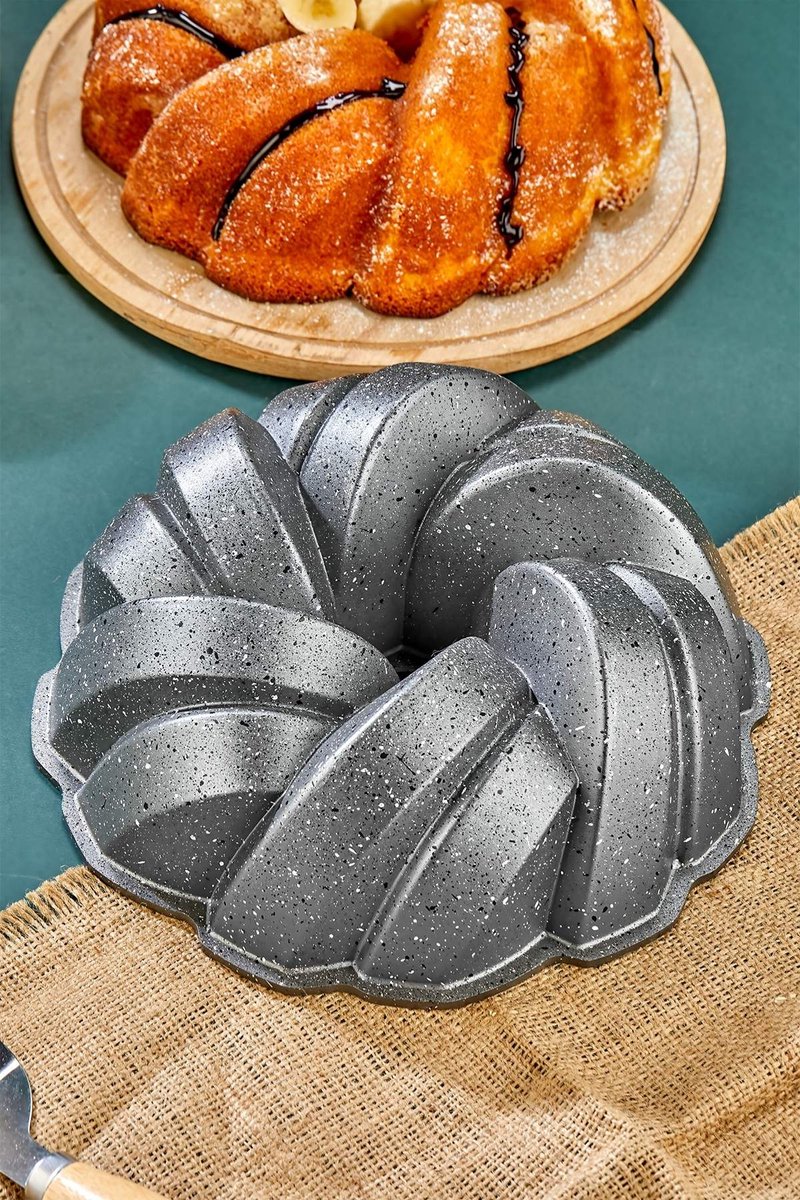 PoloChef ESR-126 - Gietaluminium Cakevorm 26 cm – Grijze Graniet Anti-aanbaklaag – Tulbandvorm – Bakvorm