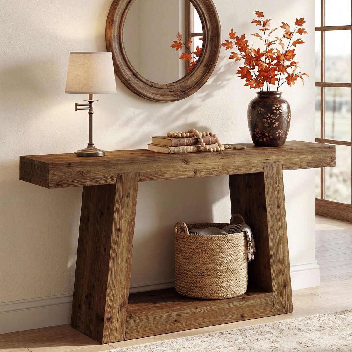 LITTLE TREE Massief Houten Consoletafel - 140 x 30 x 80 cm - Landhuisstijl - Met Opbergruimte - Donkerbruin - Voor Gang En Woonkamer