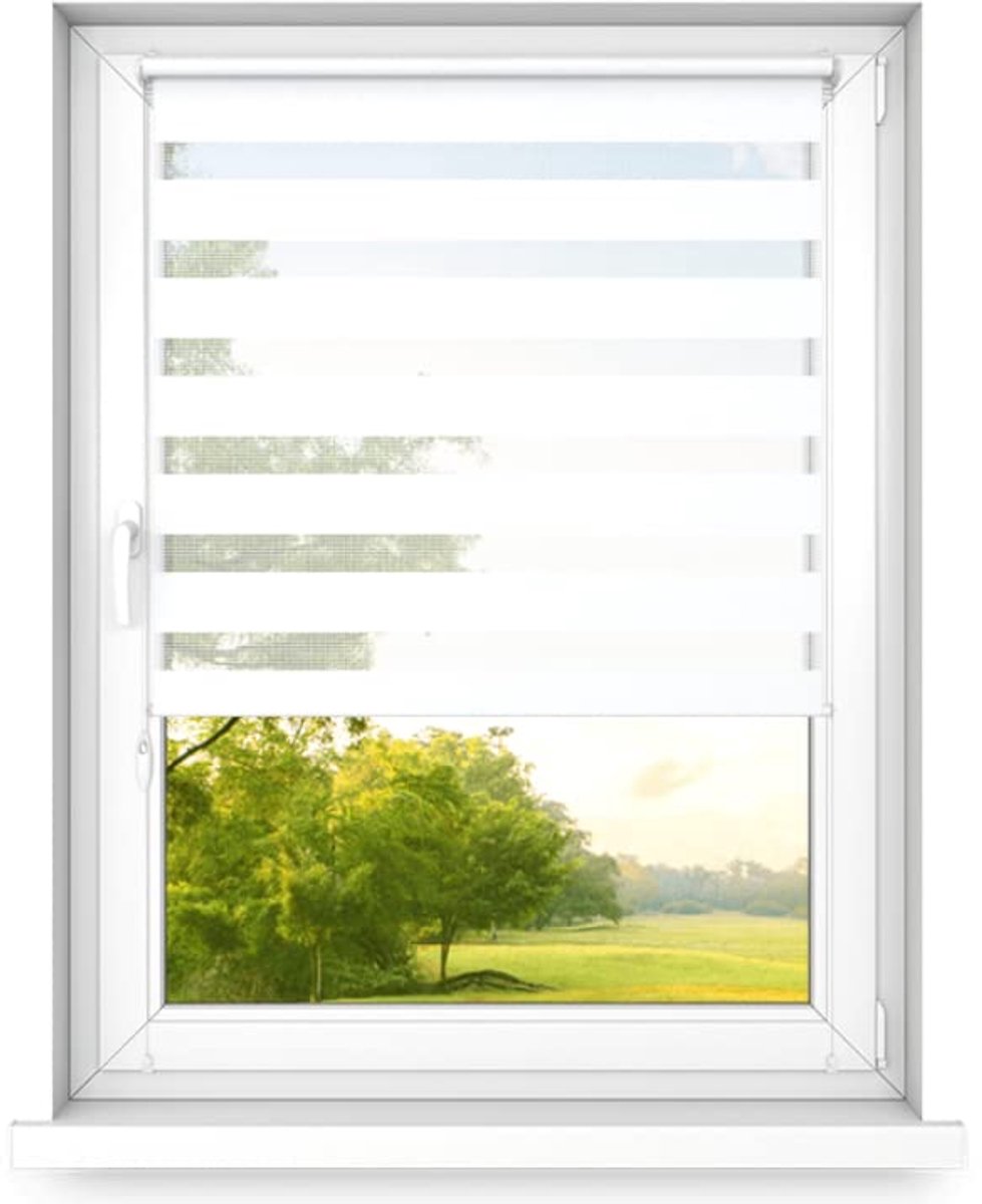Fart Produkt time4blinds dag en nacht dubbel rolgordijn mini - raamrolgordijn dag en nacht - rolgordijn zonder boren - zonwering - rolgordijnen voor slaapkamers - 1400x2500 - Klassiek Wit - Links