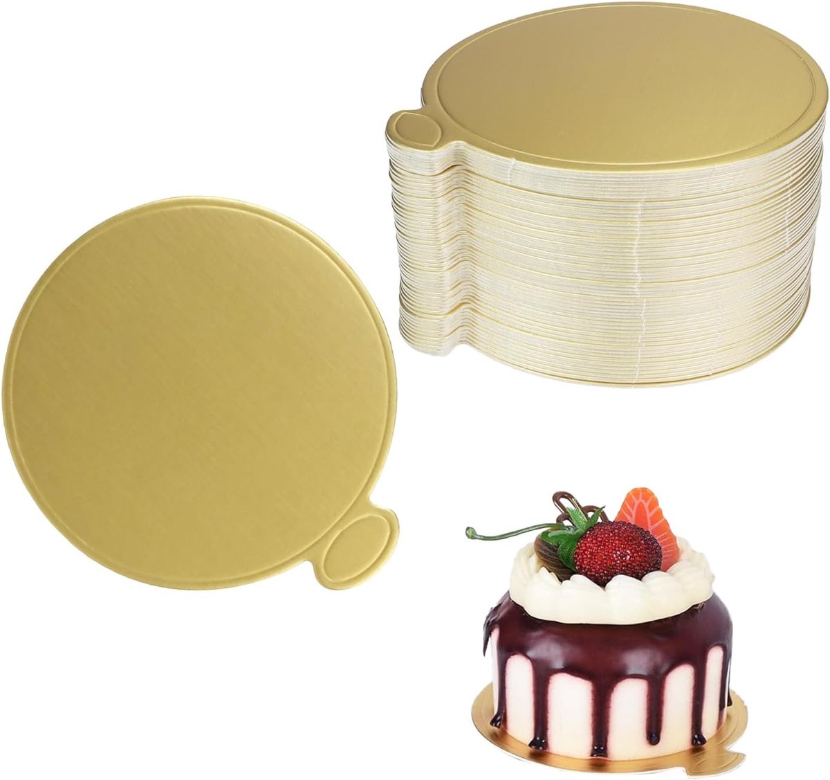 3.5 Inch Mini Cake Boards - 50 Stuks Voedselkwaliteit Cakebasis Ronde Papieren Cupcake Displaybakjes voor DIY Taarten Bakken Dessertfeesten Bruiloften Verjaardagen Goud