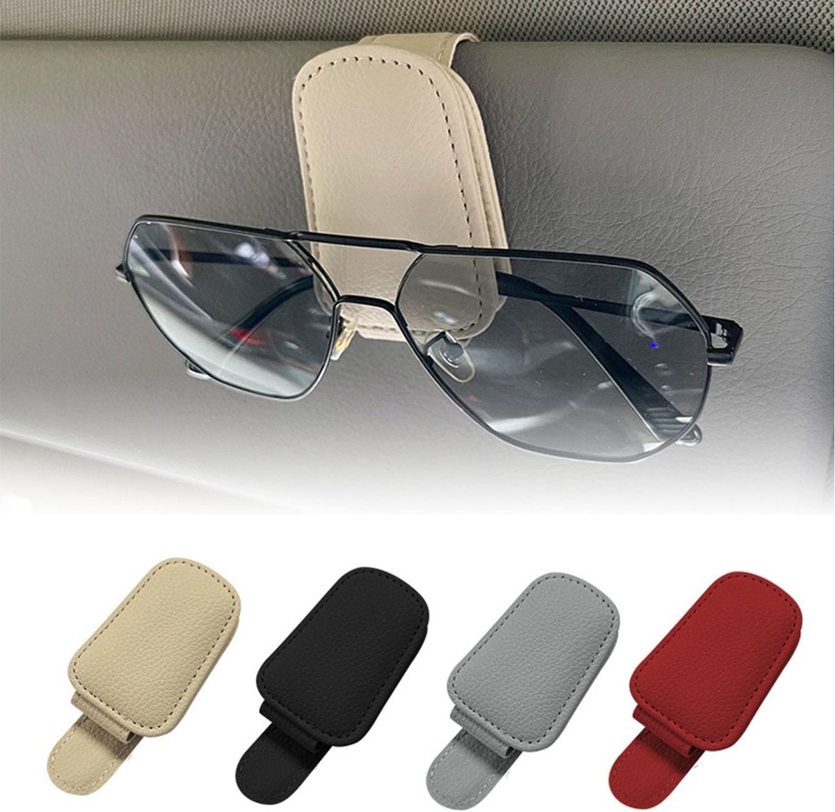 Brilclip - Autobrillenband - Leerachtig materiaal - Geschikt voor General Motors - Beige