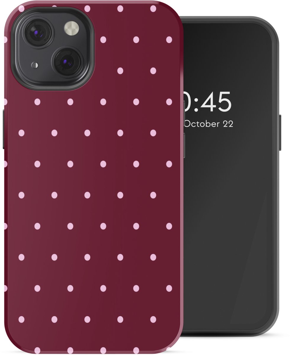 Selencia Hoesje - Geschikt voor Apple iPhone 13 - Backcover - Happy Dots Burgundy