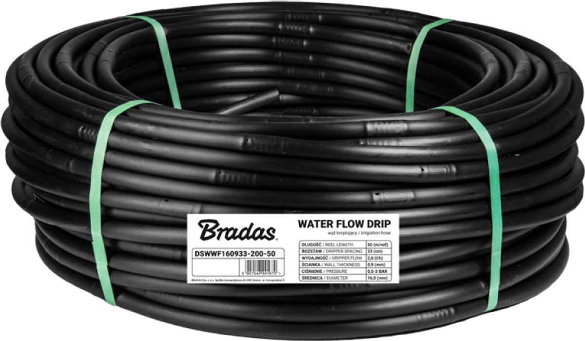 Bradas WATERMIL DRIP Druppelslang 100 m – 16 mm Irrigatieslang – Druppelafstand 33 cm – 2 l/u – Voor Tuin, Boomgaard en Gewassen
