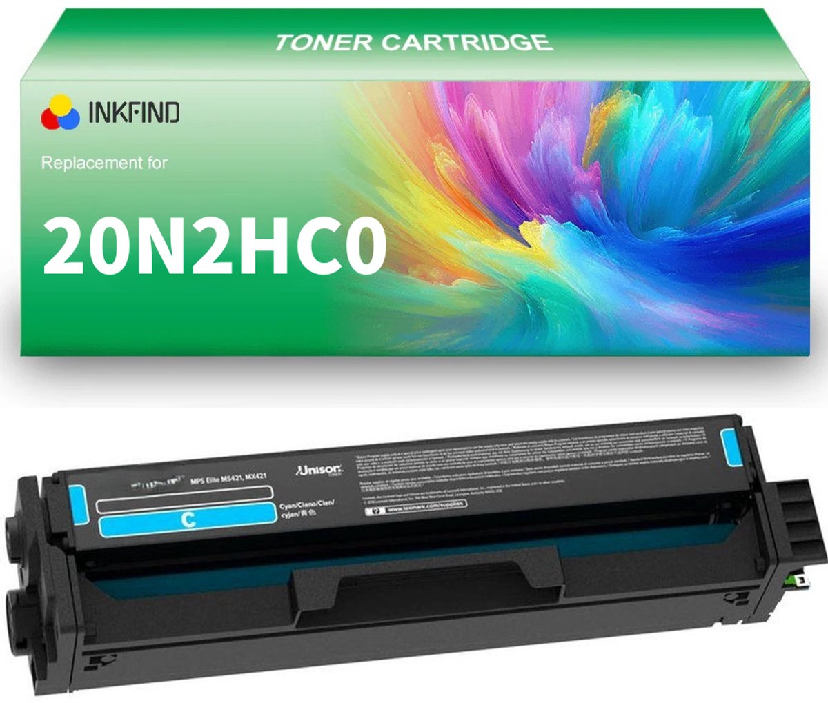 INKFIND 20N2HC0 Cyaan tonercartridge compatibel met Lexmark 20N2HC0 Cyaan geschikt voor Lexmark CS331dw/Lexmark CX331adwe - 1-pack Cyaan