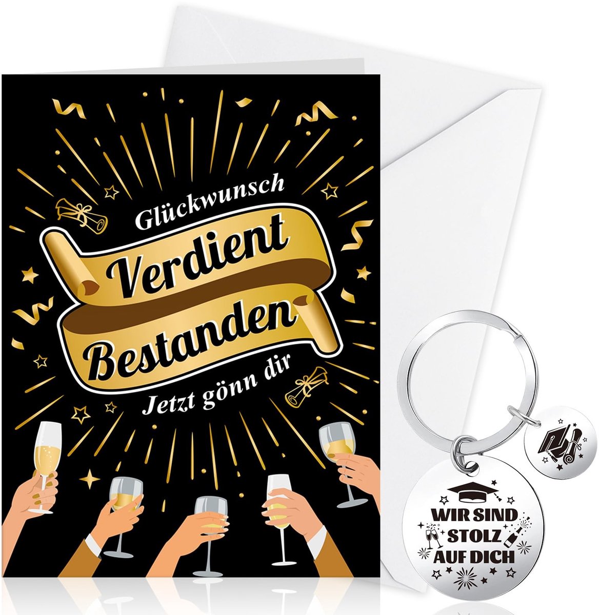Dailygoods - Innovra - Dailygoody - Afstuderen Wenskaart - Graduation Card - Met Enveloppen - Sleutelhanger - Afstudeerkaart - Perfect voor 2023 Afstuderen Gift