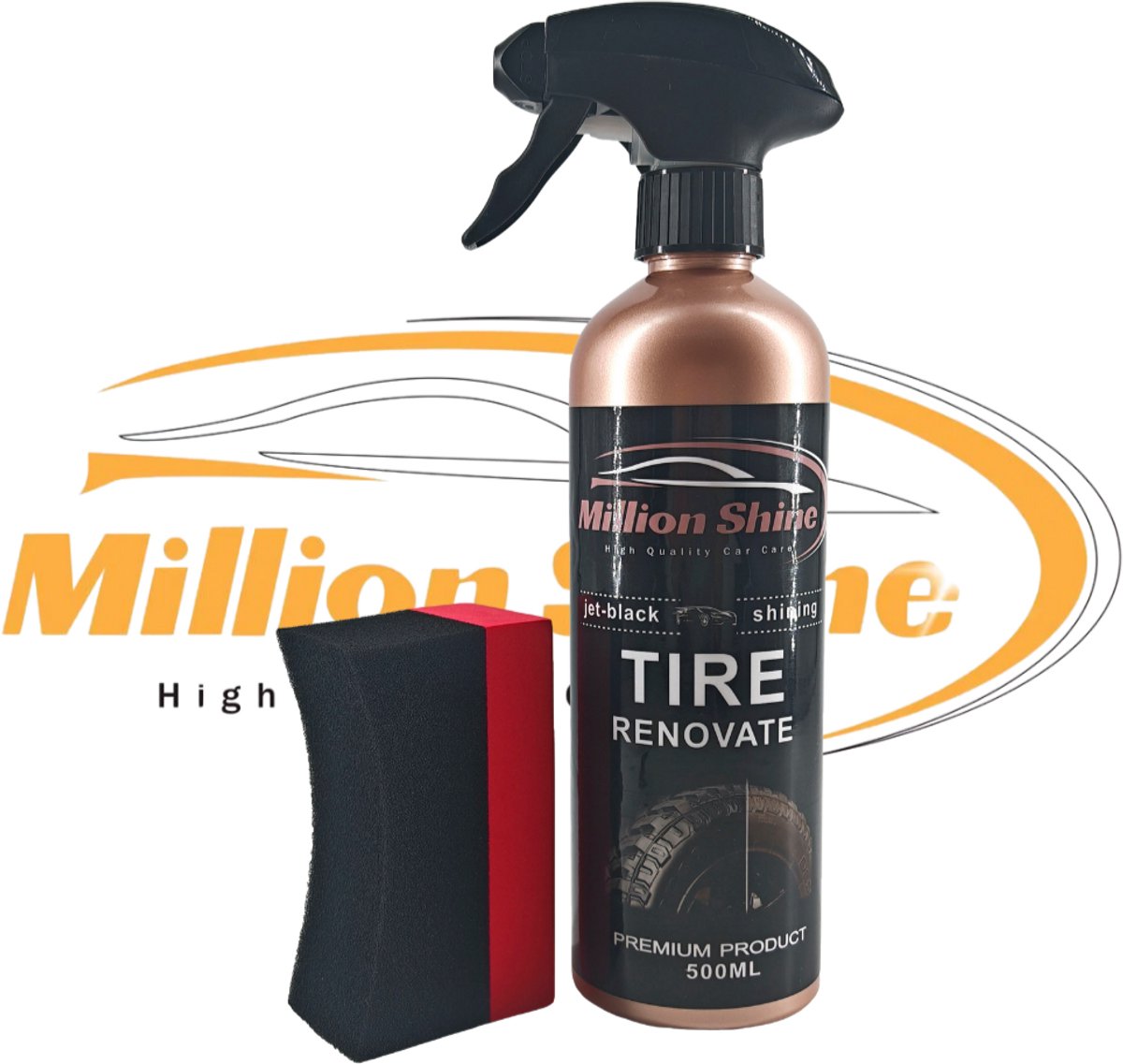 Millionshine Tire Black - Diep zwarte banden glans + spons - 500 ml - banden shine - car detailing