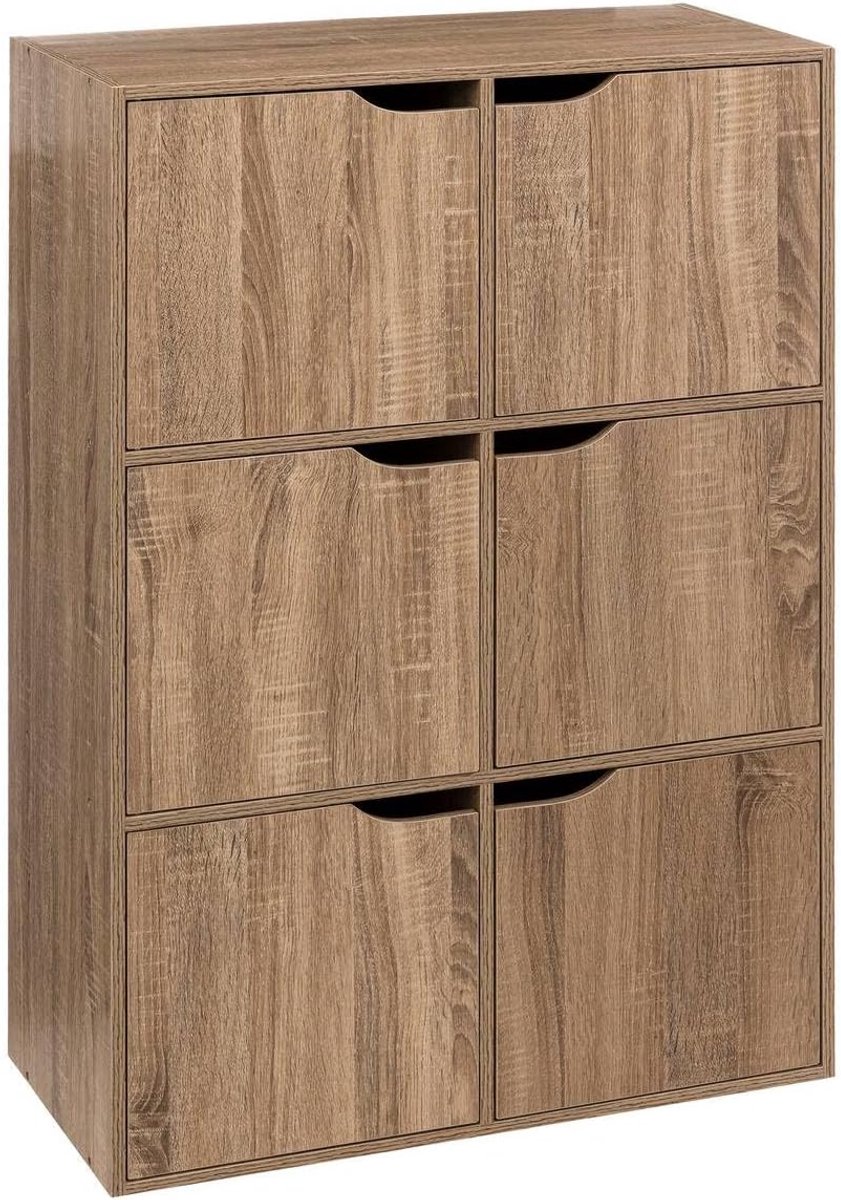 5five Eiken Mix Plankeenheid met Deuren - 6 Compartimenten, 67,5 x 32 x 100,5 cm