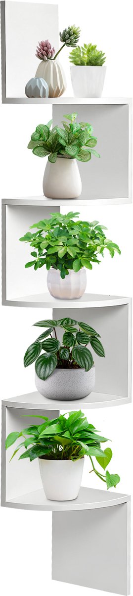 Lemlit Hoekplank Wandplank 5 Lagen 124,5 cm - Zwevende Wandplank Hoekrek Boekenplank en Plantenrek voor Slaapkamer Woonkamer Badkamer Kantoor - Wit