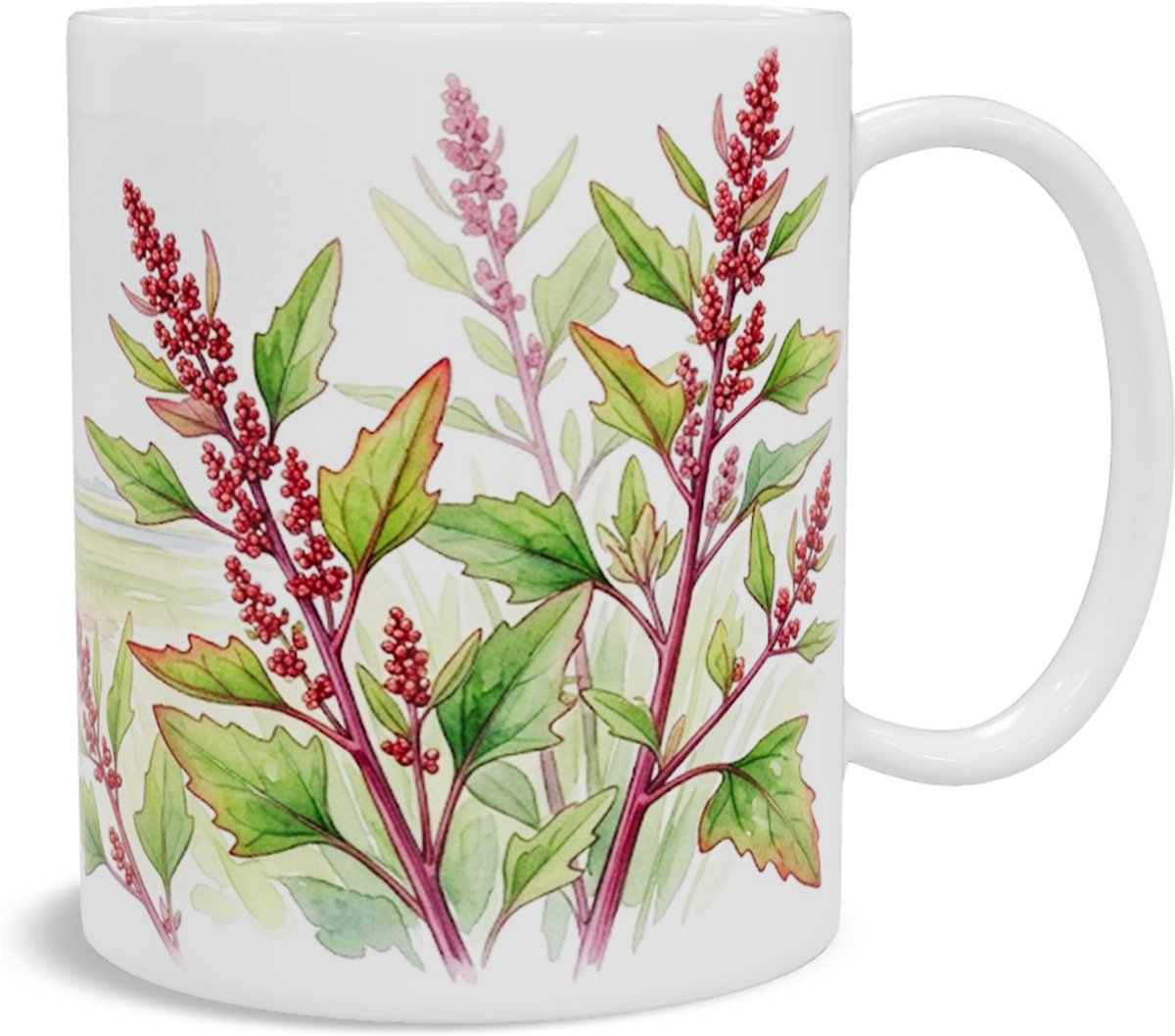 Mok met rode ganzenvoet - Aquarel polderlandschap - Cadeau voor natuurliefhebber