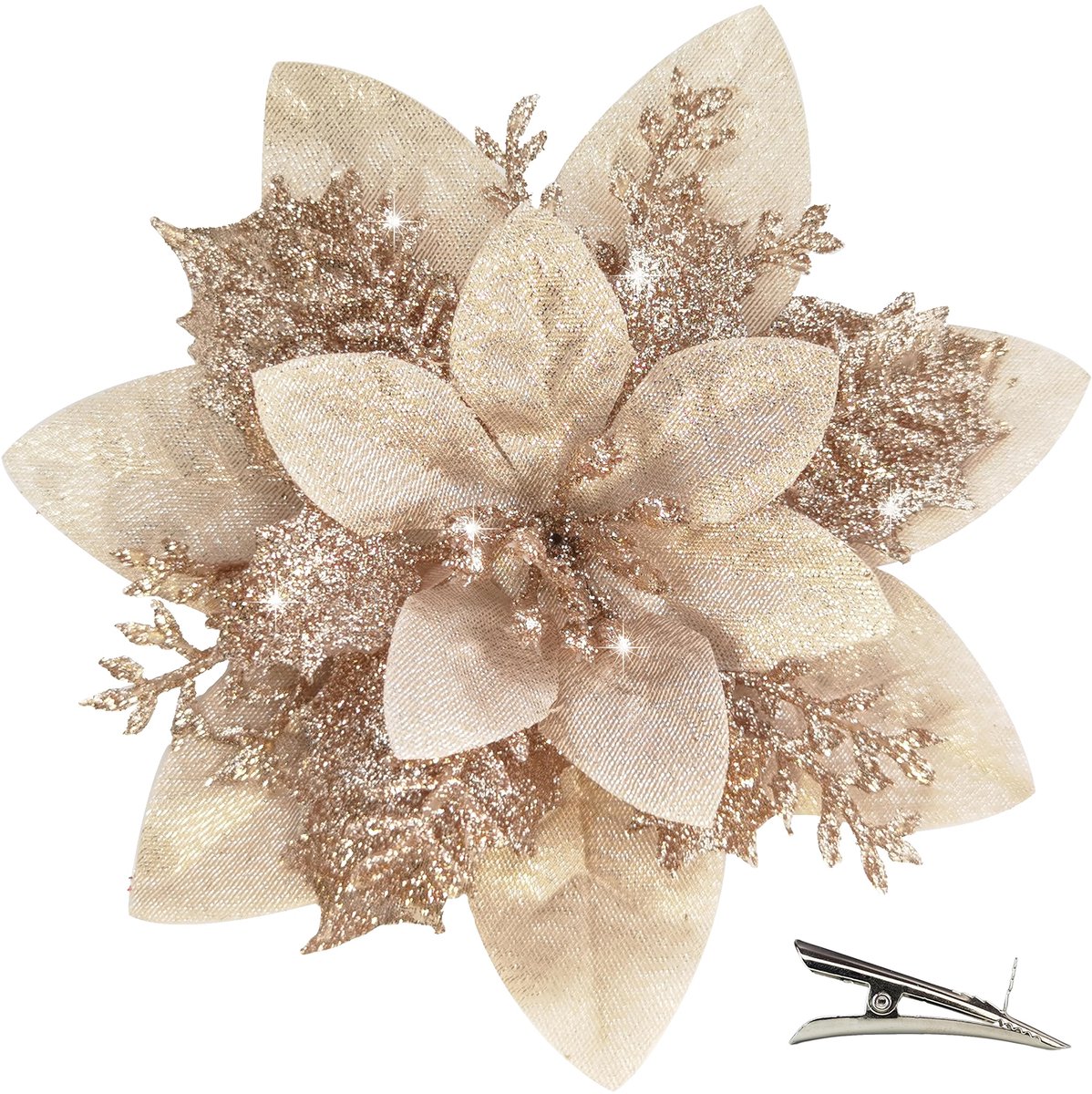 carmdering - Zilveren Glitter Bloemklemmen - Decoratieve Zijde Bloem Spelden - Feestelijke Klemmen - Eenvoudige Bevestiging - Veelzijdig Gebruik - Zijde En Plastic - Glitterpoeder Coating - Veilig En Duurzaam - 20 Stuks