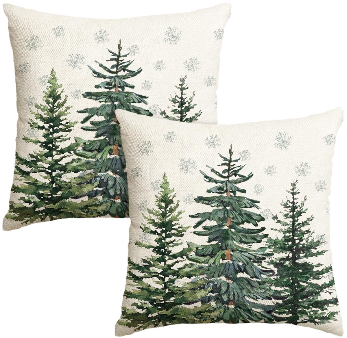 Dailygoods - Dailygoody - Kussensloop - Kerstmis - Modern en warm - 45x45 cm - Sneeuwvlokken en dennenbomen - Perfect voor woondecoratie - 2-delig