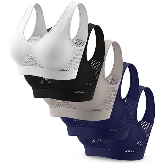 5 pack sport bh dames wit zwart grijs blauw naadloze sport top ademend mesh yoga bh brede schouderbanden stretchy fitness bh racerback sport kleding maat S