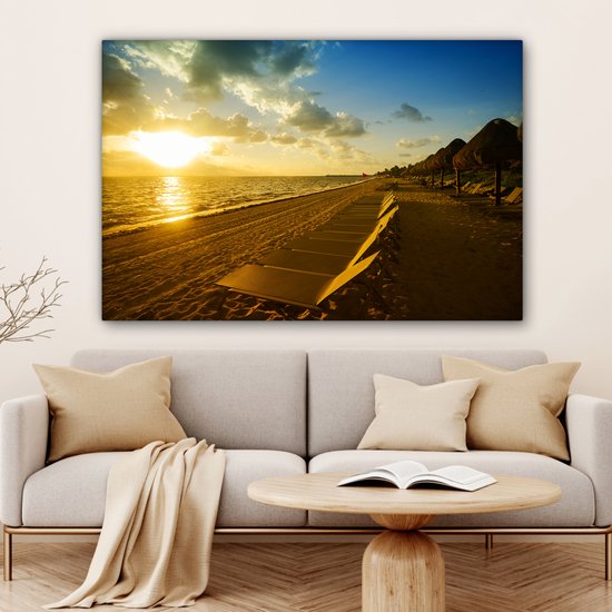 Canvas schilderij 150x100 cm - Wanddecoratie Cancun strand Mexico - Muurdecoratie woonkamer - Slaapkamer decoratie - Kamer accessoires - Schilderijen op canvas