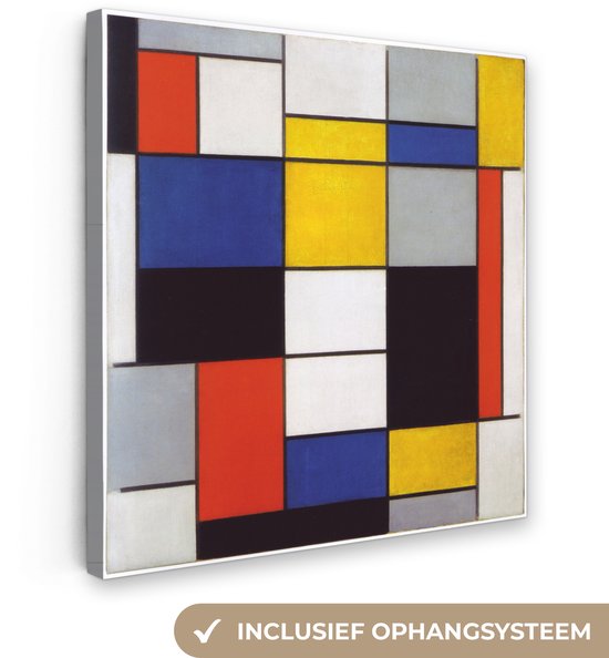 Canvas schilderij 20x20 cm - Wanddecoratie Compositie A - Piet Mondriaan - Muurdecoratie woonkamer - Slaapkamer decoratie - Kamer accessoires - Schilderijen op canvas