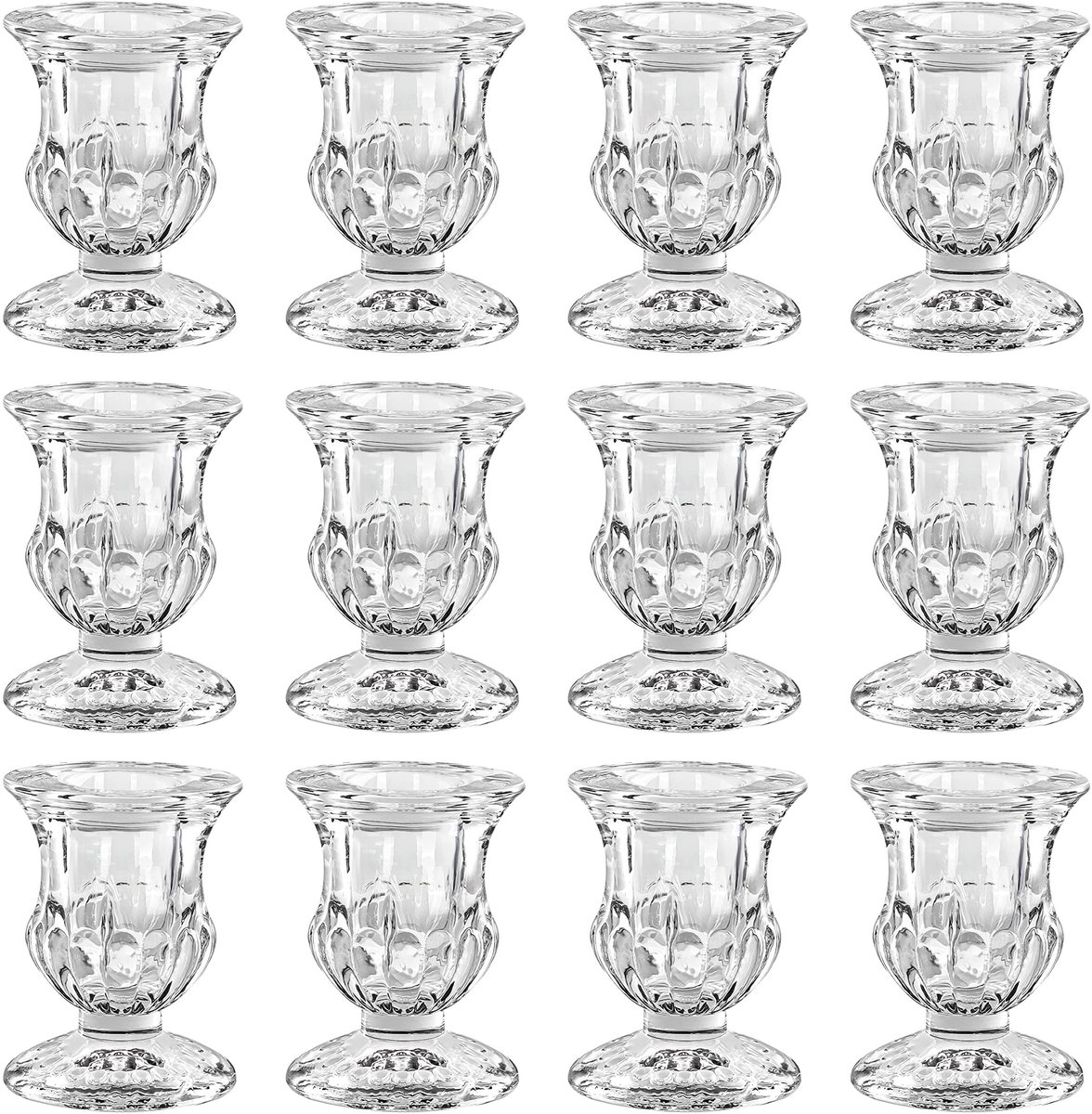 Dailygoods - Dailygoody - Taps Toelopende Kaarsen Houder - Glazen Kandelaar Set - 12 Stuks - Kristalhelder - Aromatherapie Accessoire - Tafel Decoratie - Geschikt ...