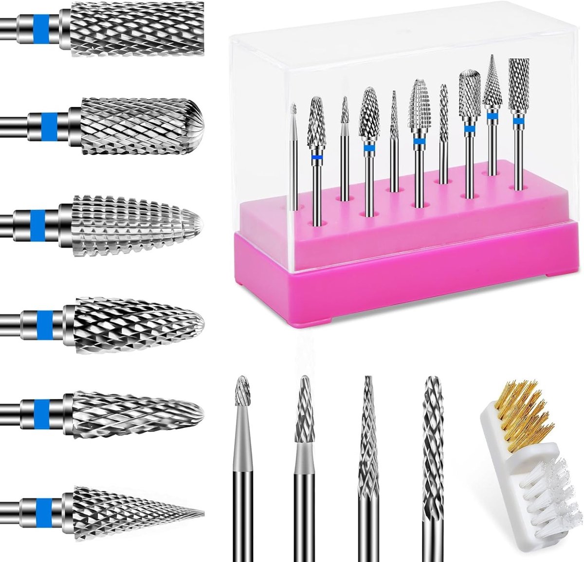 Set van 10 Professionele Roestvrijstalen Nagelfreesbits voor Gelnagels en Acrylnagels - Ideaal voor Nagelstylisten en Nagelsalons, Gemakkelijk Schoon te Maken Nagelaccessoires