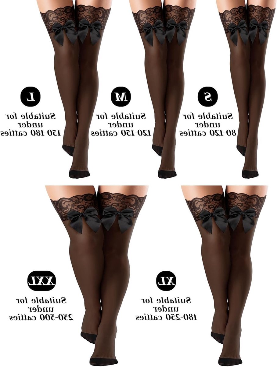 4 Paar Zelfklevende Visnet Kousen voor Dames, Doorzichtige Thigh High Kousen met Kant, Perfect voor Feestjes en Avondkleding, Retro Zwart, M