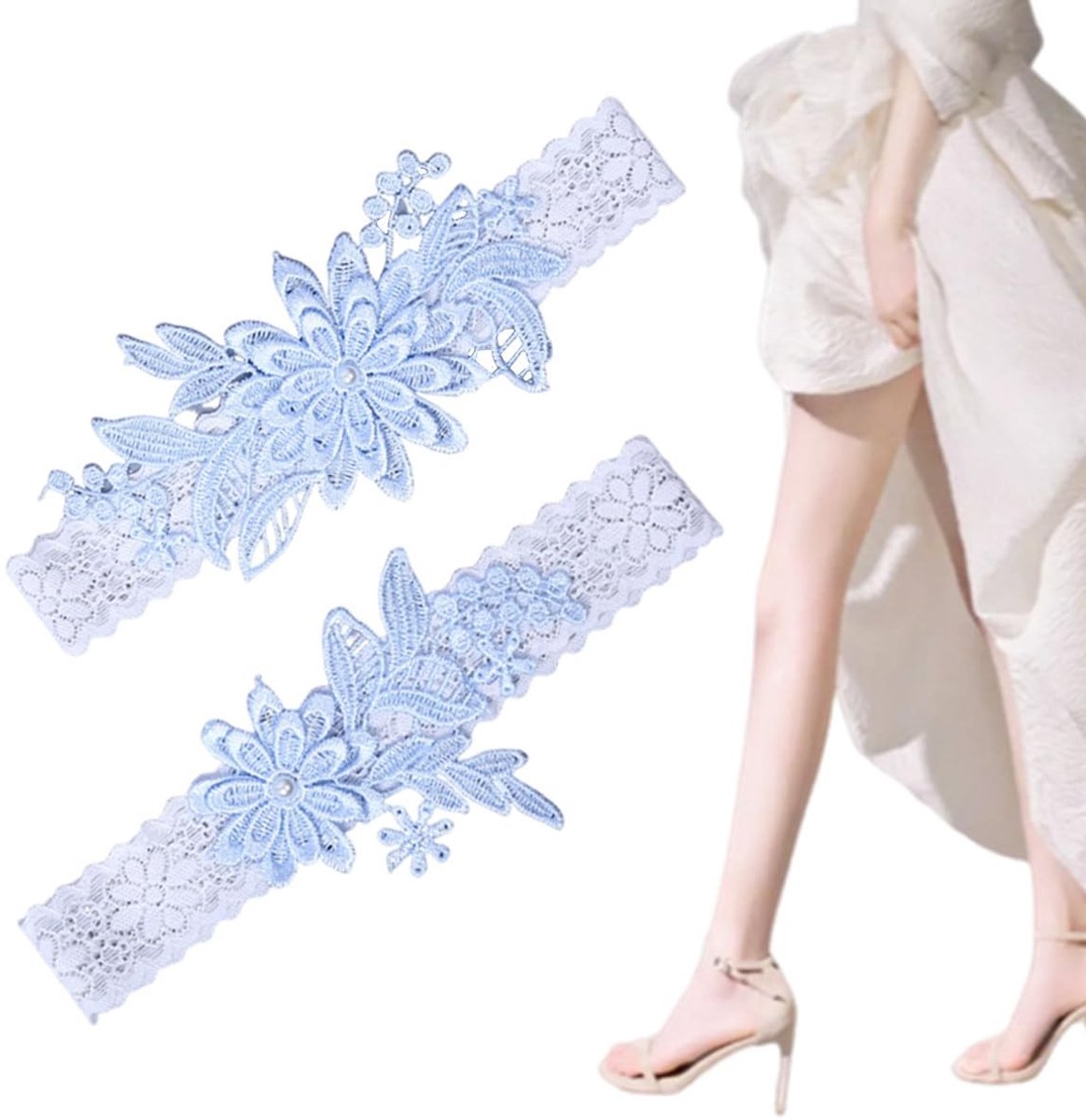 Dailygoods - Bruiloft Kousenbanden voor de Bride, 2 Stuks van Kant en Parel