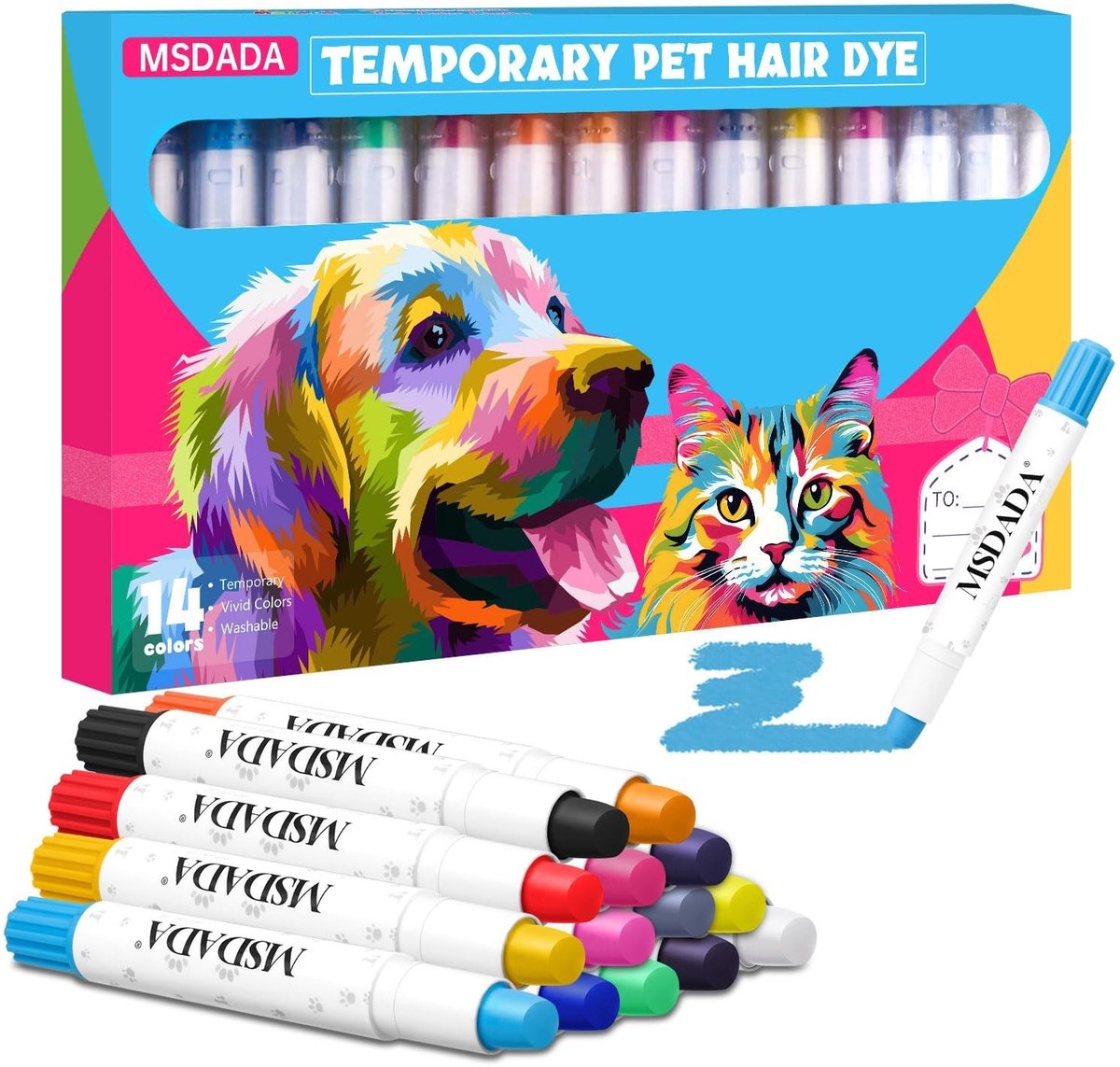 Dailygoods - Dailygoody - Hair Chalk - Dierenhaarkleurpotloden - Tijdelijk en Wasbaar - 14 Kleuren - Ideaal voor Vachtverzorging - Geschikt voor Honden en Vogels