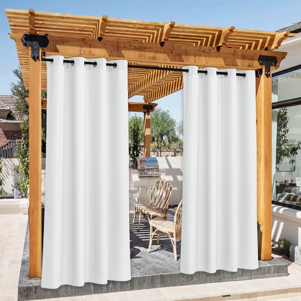 Dailygoods - Waterdichte Buitengordijnen voor Balkons en Terrassen met Ringen in Wit