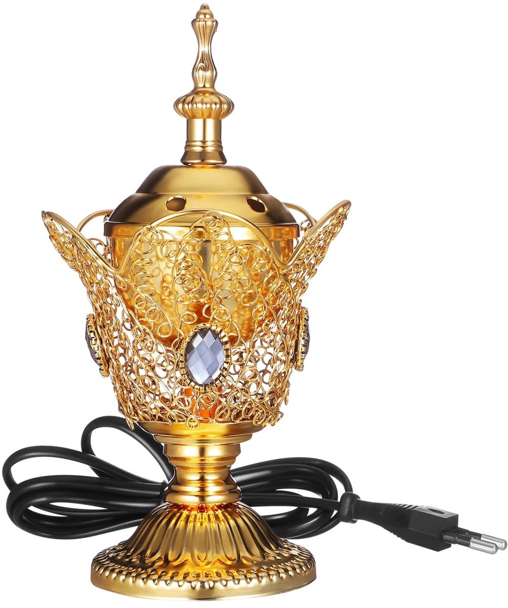 Dailygoods - Dailygoody - Elektrische wierookbrander - Metalen wierookhouder - Perfect voor yoga en spa - Goud - Interieurdecoratie - Aromatherapie - Geschikt voor...