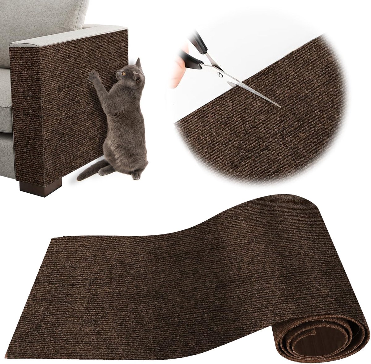 OLOEY Krabpaal voor katten-bank-kat-tegen krassen-200 x 40 cm-krabpaal voor-gemakkelijk te snijden-meubels-muren-sisal en tapijt (bruin)