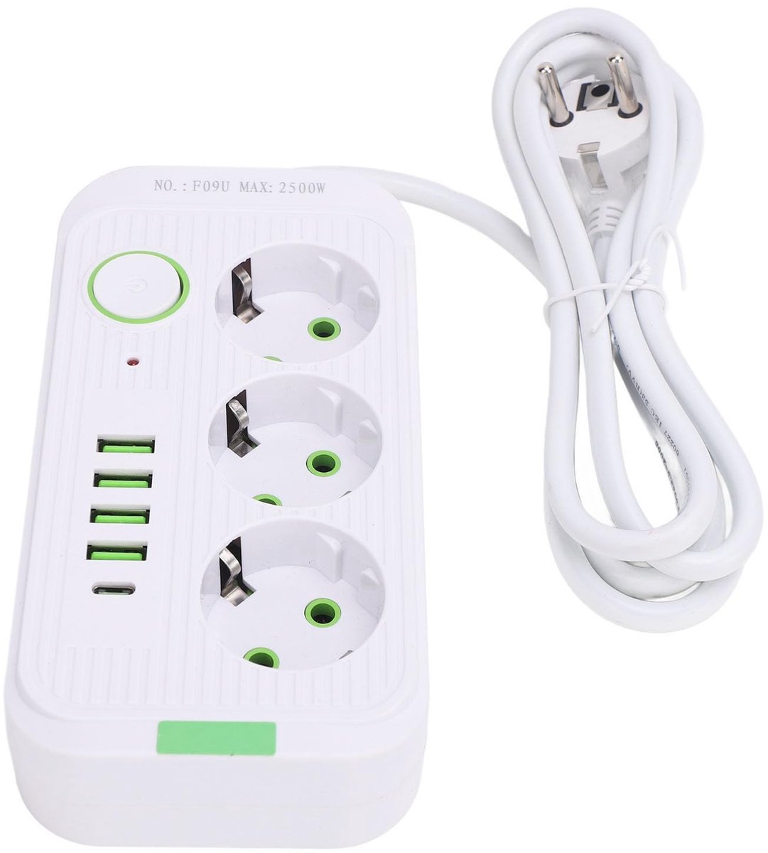 Dailygoods - Europese Reisstekkeradapter met 4 USB-poorten en Stroomonderbreker