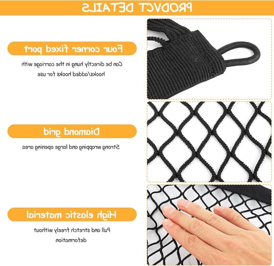 Elastisch Luggage Net voor Fiets en Motor, Stretchable Opslagnet met Haken voor Helm en Bagage, 29x31cm — afbeelding 3