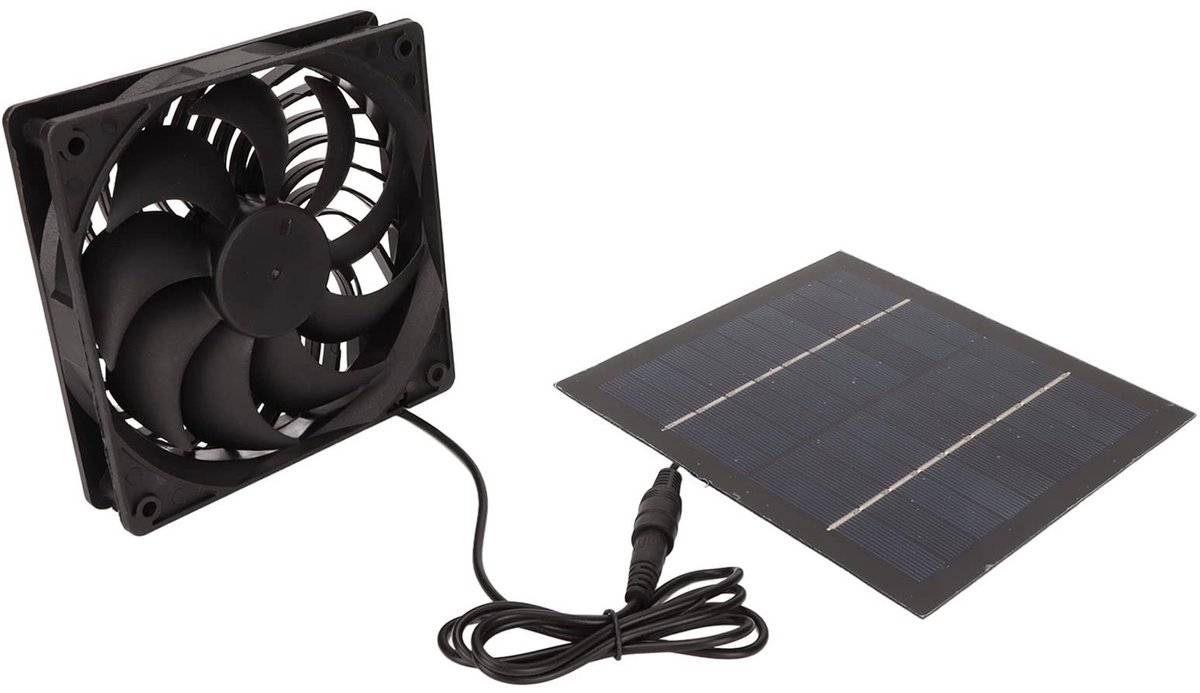 Dailygoods - Dailygoody - 5W Zonnepaneel Ventilator - Compacte Ventilatie - Milieuvriendelijk - Ideaal voor Dierenhuizen - Eenvoudige installatie - Geschikt voor B