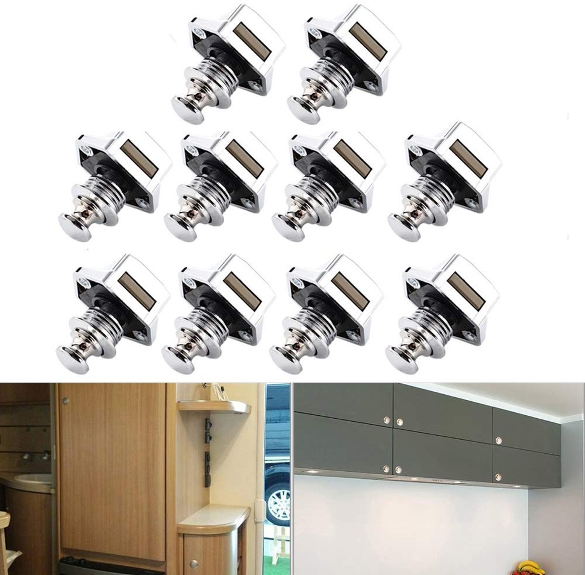 Dailygoods - Dailygoody - Drukknoppen Catch Deurvergrendeling - Metalen Draaiknop - Voor Camper en Caravan - Zilverkleurig - Deurslot voor Lades en Kastdeuren - 10