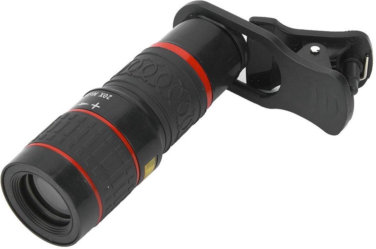 Dailygoods - Dailygoody - Telelens 20x - Zoom Telelens voor Smartphone - Fotografie Accessoire - Zwart - Lange Focus - Geschikt voor Tablets en Pc's