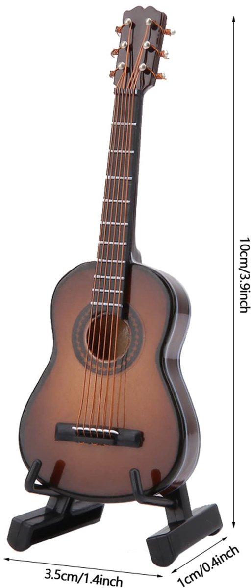 Dailygoods - Dailygoody - Miniatuur Gitaar Model - Houten Muziekinstrument - Decoratie Voor Kinderkamer - Bruin - Ambachtelijk Ornament - Inclusief Standaard en Do...