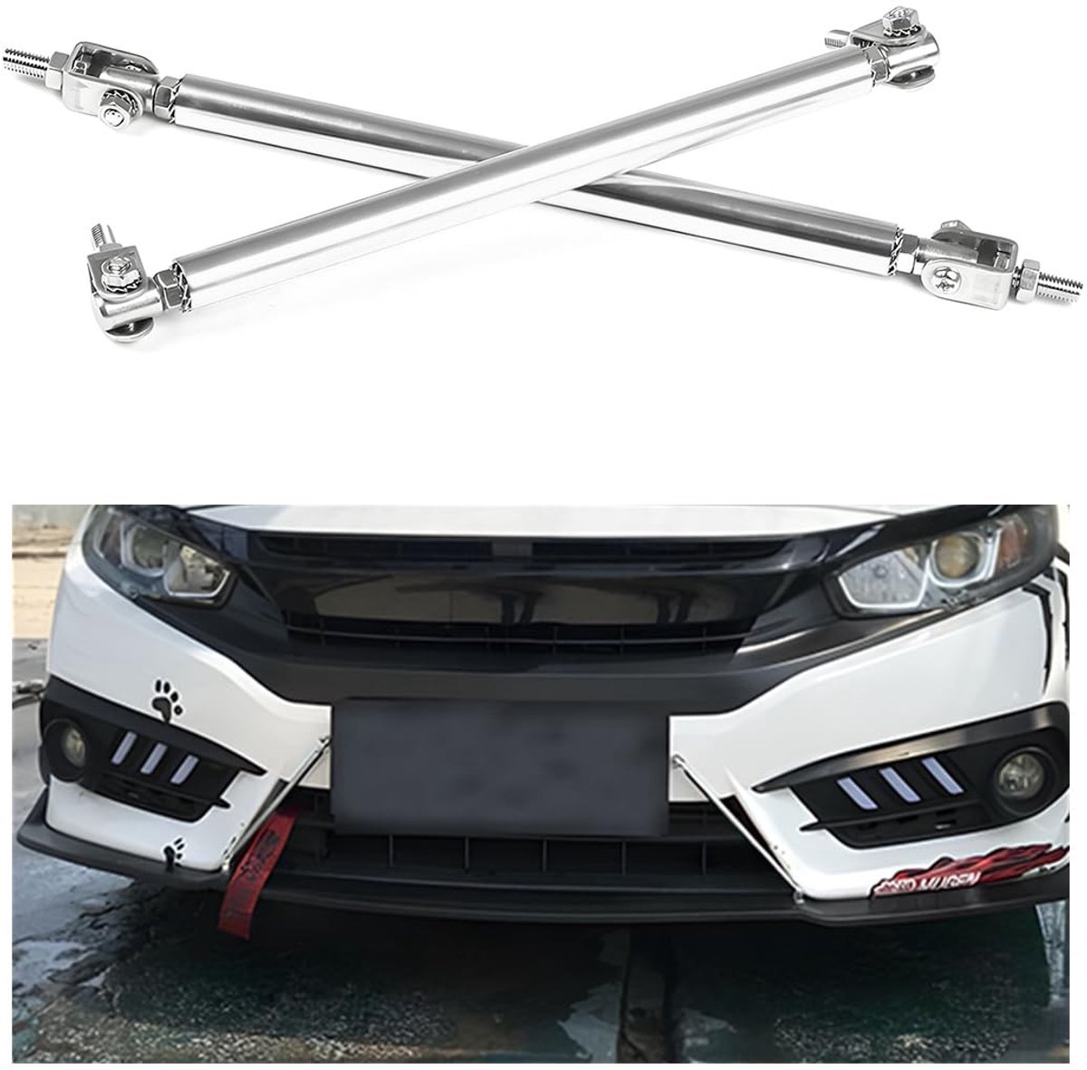 Dailygoods - Dailygoody - Houders voor frontsplitter - Verstelbaar - Zilver - Bumperstang - Geschikt voor voertuigmodificaties - 1 paar
