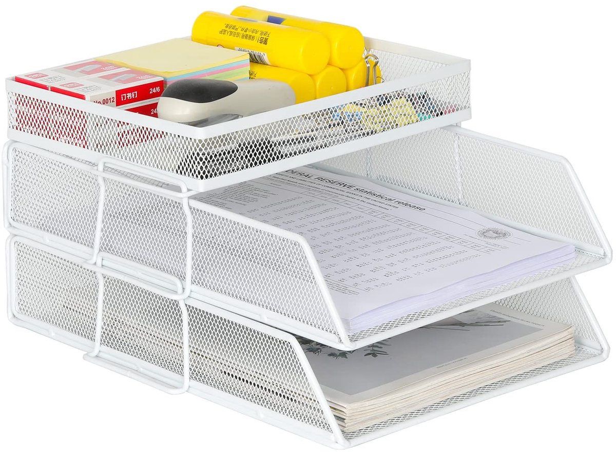 Dailygoody - Bureau Organizer - Stapelbaar Inbakje - Wit - Documentenhouder - Tijdschrift Opslag - Kantoorartikelen Organizer - Geschikt voor Papier
