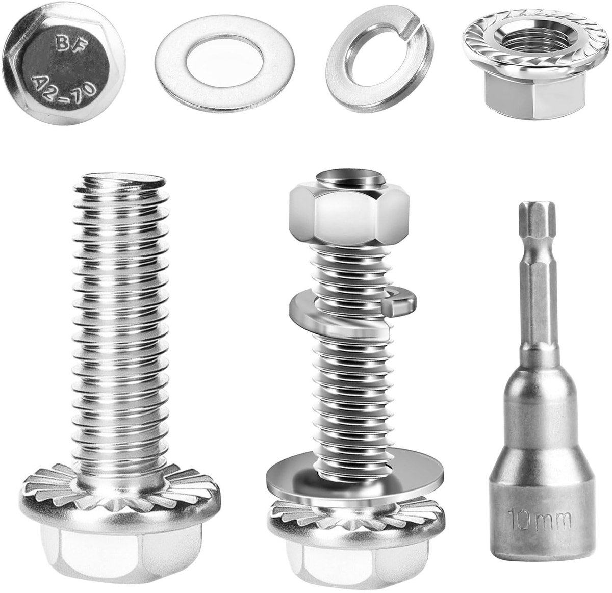 Dailygoody - 15-delige M6 schroevenset - Zeskantschroeven M6x20mm - Corrosiebestendig en roestbestendig - Flensschroeven - Voor bouwmachines - Hoo...