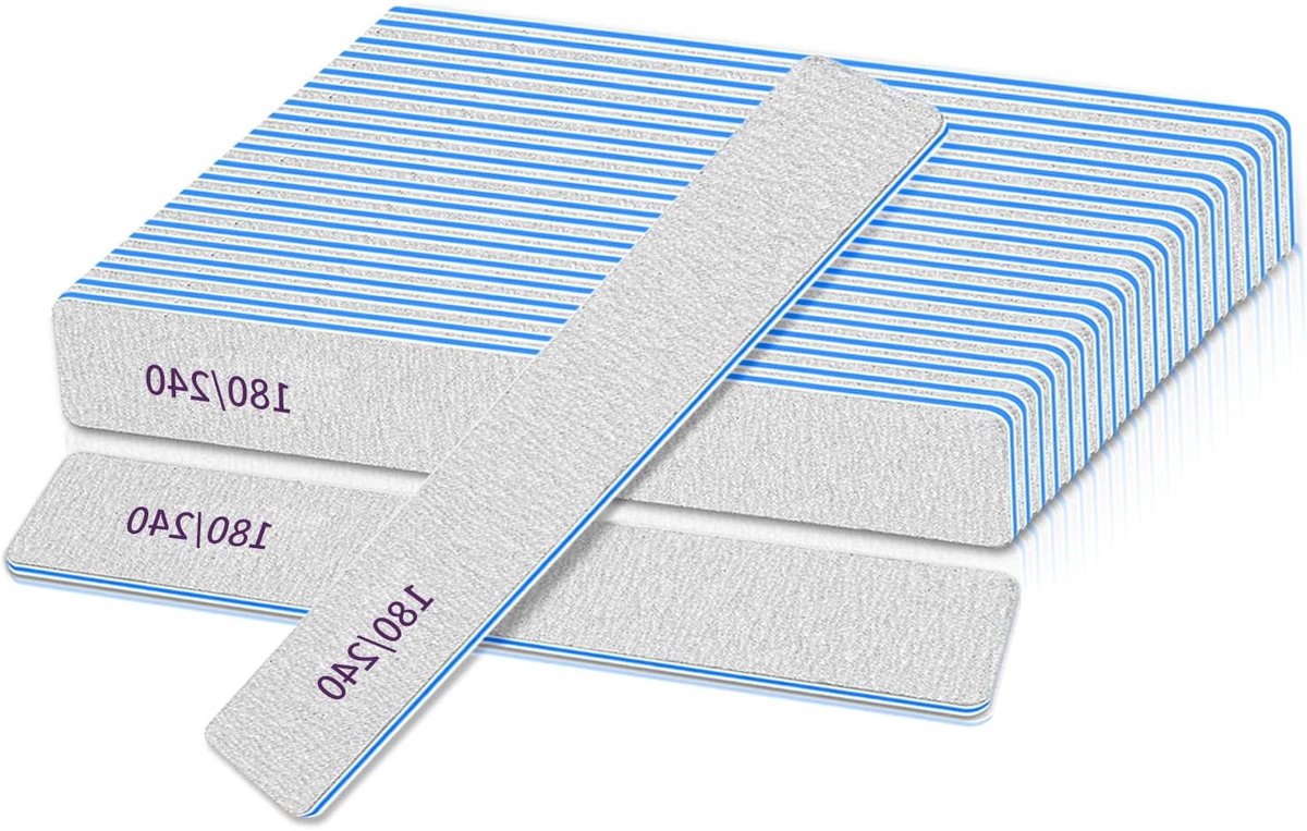 Nail Files voor Natuurlijke en Kunstnagels, Dubbelzijdige Vijl met 180/240 Korrel, Perfect voor Professionele Manicure en Nagelverzorging