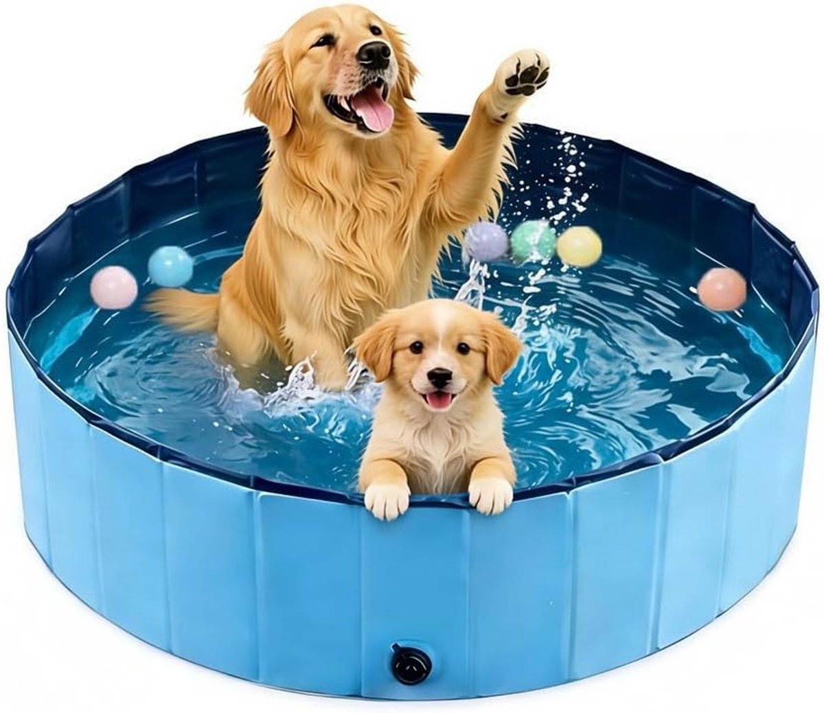 Vouwbare hondenbadkuip met een diameter van 120 cm en hoogte van 30 cm, waterdicht en antislip, ideaal voor hondenverzorging en zomerplezier.