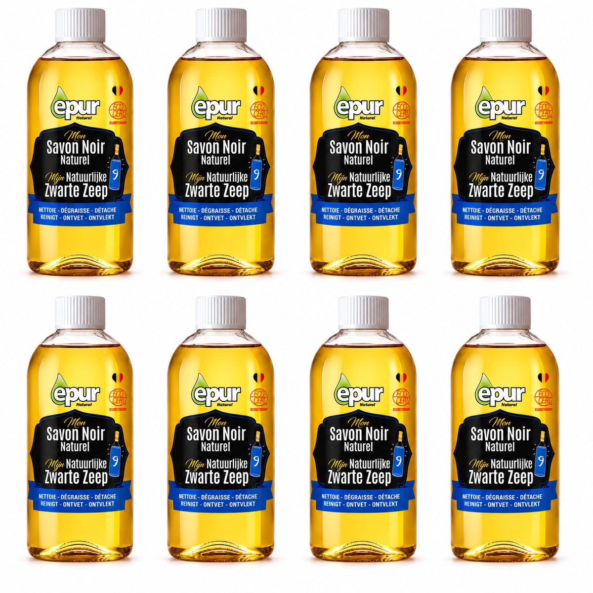EPUR Natuurlijke Zwarte Zeep 750 ml - Set van 8 Flessen - Ecocert Gecertificeerd Savon Noir - Multifunctionele Ecologische Reiniger voor Vloer Tegels en Tuin - Ontvettend