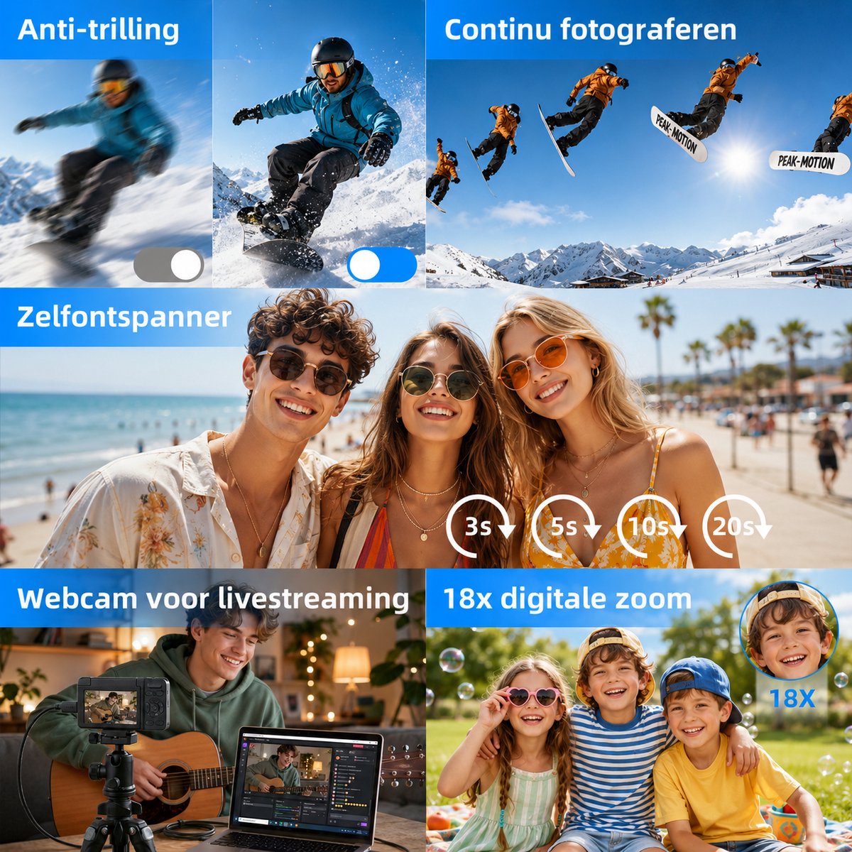 Nice win 4K 64MP Digitale Camera - Beauty Licht - 18X Zoom - Vlog Camera met 32GB Kaart thumbnail 2
