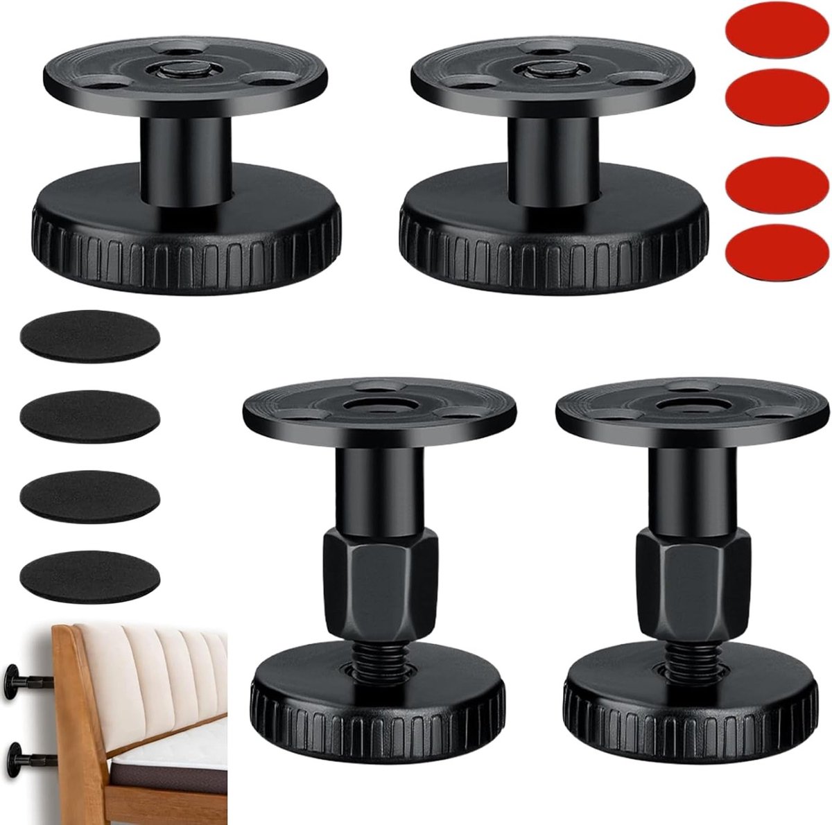 4 Stuks Dikke Antischok Steunen voor Wandbedframe - Verstelbare Bedframe Houders voor Stabiliteit en Ondersteuning in Zwart voor Tweepersoonsbedden